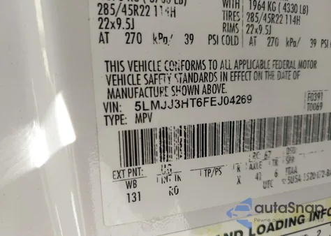 2015 Lincoln Navigator L from USA, damaged, VIN 5LMJJ3HT6FEJ04269